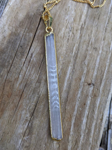 Slightly Imperfect - Engraved Selenite Moon Phase Necklace - Vertical Bar III - Minxes' Trinkets