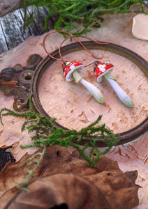 Red Amanita Mushroom Earrings with Swarovski Crystals