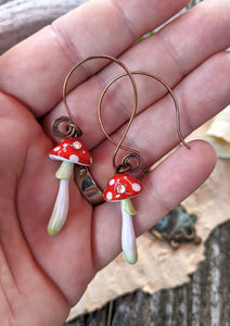 Red Amanita Mushroom Earrings with Swarovski Crystals