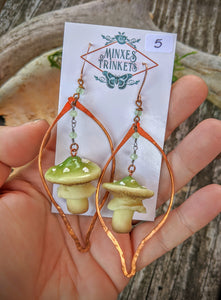 Green Amanita Mushroom & Copper Earrings - #5