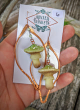 Load image into Gallery viewer, Green Amanita Mushroom &amp; Copper Earrings - #6