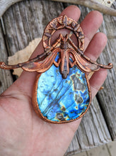 Load image into Gallery viewer, Gigantic Labradorite with Art Nouveau Moth / Scarab - Copper Electroformed Statement Necklace