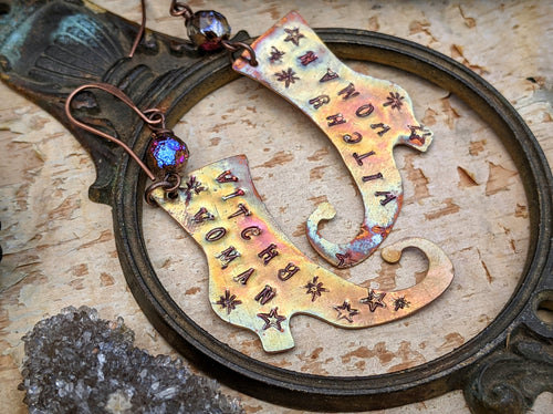 ‘Witchy Woman’ Witch Boot Copper Earrings