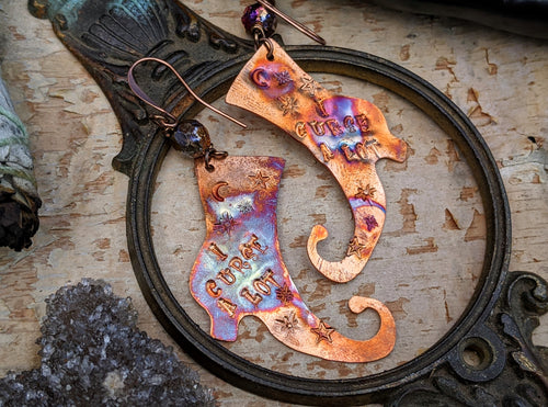 ‘I Curse A Lot’ Witch Boot Copper Earrings