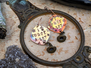 ‘I Curse A Lot’ Copper Stamped Earrings with Witch Hats
