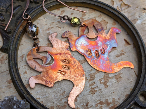 Happy 'Boo' Ghost Copper Earrings #2