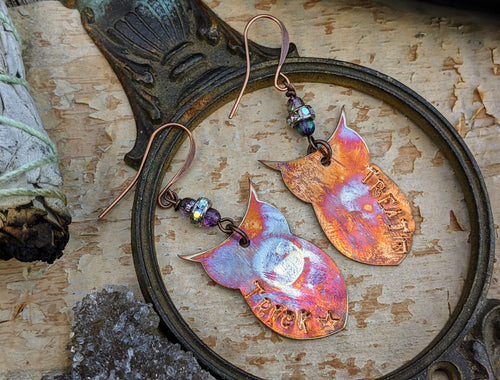 Copper Trick or Treat Owl Omen Earrings #1