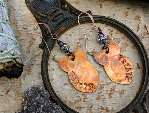 Copper Trick or Treat Owl Omen Earrings #2