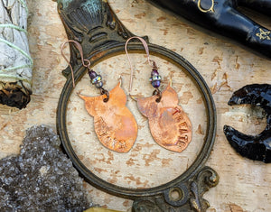 Copper Trick or Treat Owl Omen Earrings #2