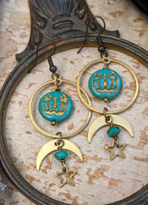 Jack O’ Lantern Moon & Star Earrings - Turquoise