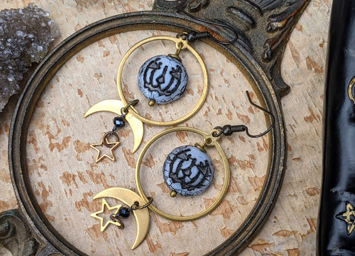 Jack O’ Lantern Moon & Star Earrings - White