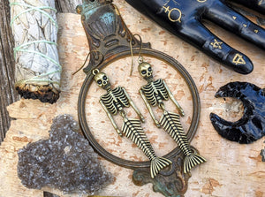 Brass Skeleton Mermaid Earrings