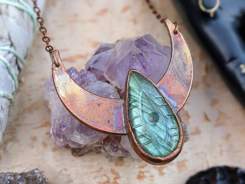 Labradorite Evil Eye Moon Electroformed Necklace
