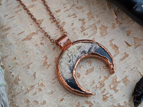 Fossilized Palm Root Moon Electroformed Necklace