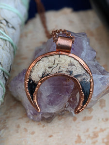 Fossilized Palm Root Moon Electroformed Necklace