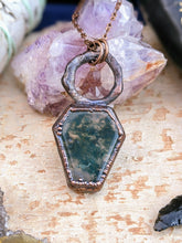 Load image into Gallery viewer, Moss Agate Coffin Electroformed Necklace 1