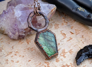 Labradorite Coffin Electroformed Necklace