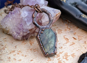 Labradorite Coffin Electroformed Necklace