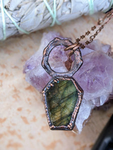 Labradorite Coffin Electroformed Necklace