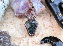 Load image into Gallery viewer, Moss Agate Coffin Electroformed Necklace 2