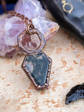 Load image into Gallery viewer, Moss Agate Coffin Electroformed Necklace 2
