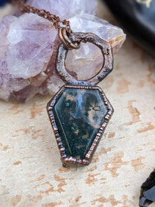 Moss Agate Coffin Electroformed Necklace 2