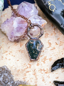 Moss Agate Coffin Electroformed Necklace 2