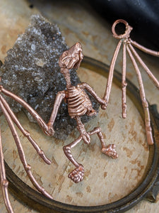 Copper Electroformed Faux Bat Skeleton Necklace