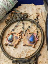 Load image into Gallery viewer, Labradorite Witch&#39;s Cauldrons Copper Electroformed Earrings