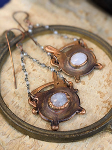 Moonstone Witch's Cauldrons Copper Electroformed Earrings