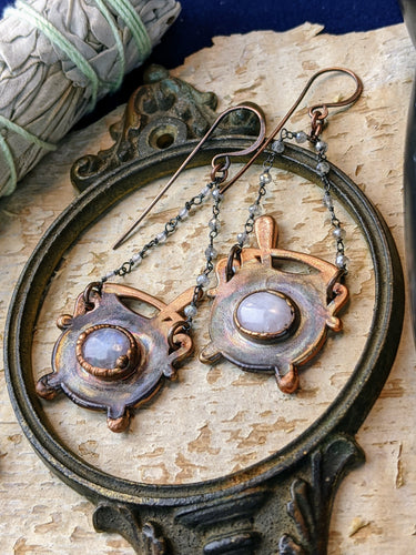Moonstone Witch's Cauldrons Copper Electroformed Earrings