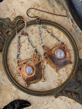 Load image into Gallery viewer, Moonstone Teardrop Witch&#39;s Cauldrons Copper Electroformed Earrings