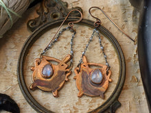 Load image into Gallery viewer, Moonstone Teardrop Witch&#39;s Cauldrons Copper Electroformed Earrings