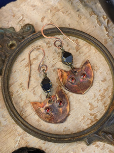 Garnet Cat Eye Copper Electroformed Earrings
