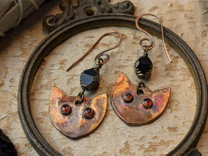 Garnet Cat Eye Copper Electroformed Earrings