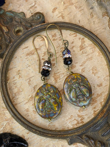 Rustic Bee Earrings - Mottled Goldenrod