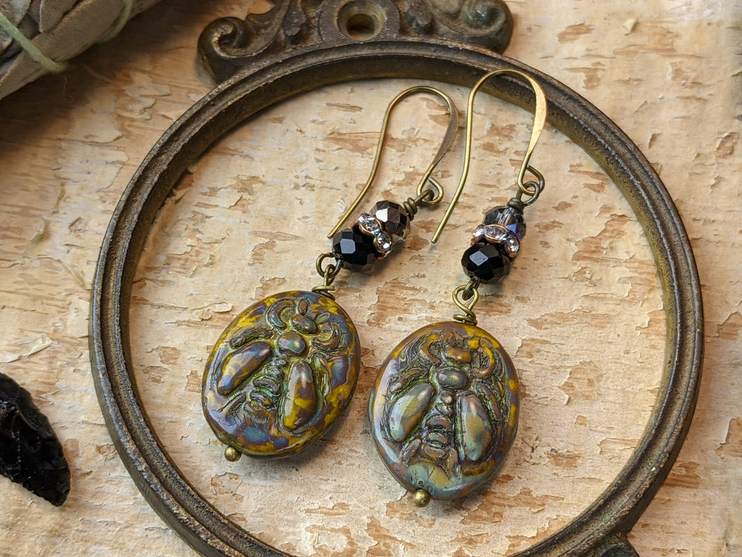 Rustic Bee Earrings - Mottled Goldenrod