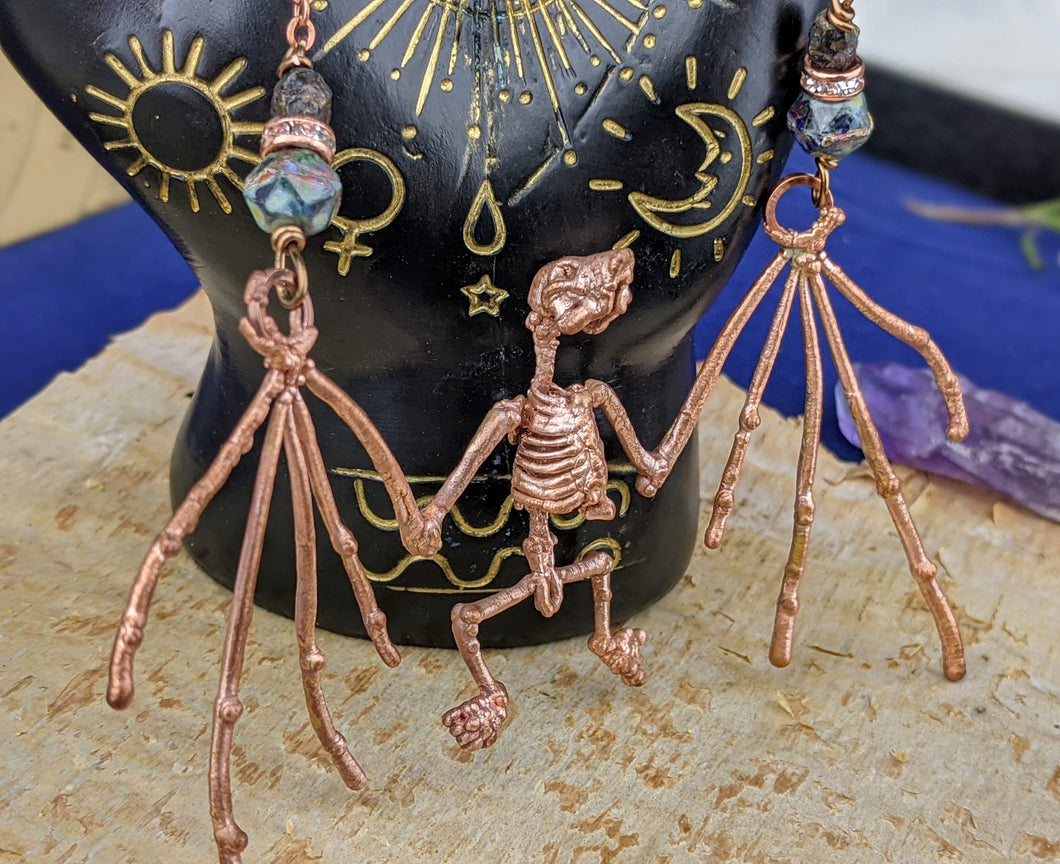 Copper Electroformed Faux Bat Skeleton Necklace