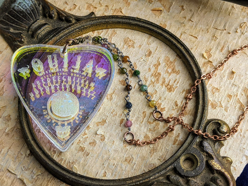 Iridescent Ouija Planchette Necklace- Multicolor Tourmaline
