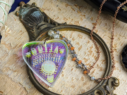 Iridescent Ouija Planchette Necklace- Carnelian & Labradorite