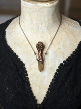 Load image into Gallery viewer, Morel Mushroom Electroformed Necklace with Sunset Spirit Quartz