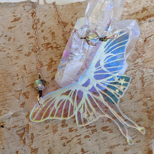 Load image into Gallery viewer, Iridescent Luna Moth Necklace with Iridescent Chandelier Beads