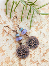 Load image into Gallery viewer, Lotus Flower Copper Earrings - Opalescent