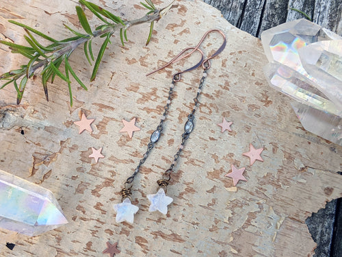 Moonstone Star Dangle Earrings - Style 1