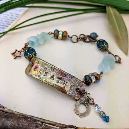 Wrist Reminder Copper Electroformed Bracelet - BREATHE 1