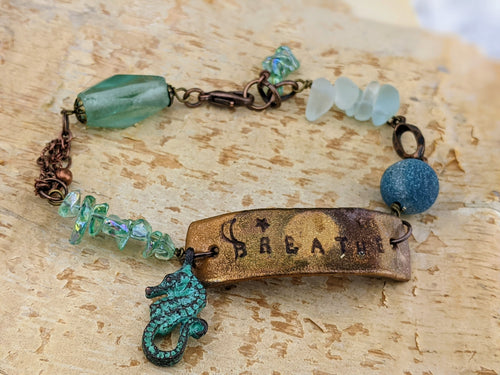 Wrist Reminder Copper Electroformed Bracelet - BREATHE 2