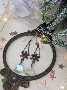 Snowflakes and Iridescent Crystal Drop Earrings