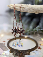 Load image into Gallery viewer, Snowflakes and Iridescent Crystal Drop Earrings