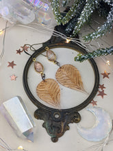 Load image into Gallery viewer, Pressed Glass Leaves with Golden Rutilated Quartz Earrings
