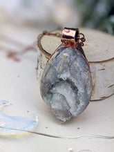 Load image into Gallery viewer, Copper Electroformed Agatized Druzy Fossilized Shell Necklace 1